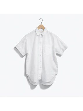 Madewell Denim Short Sleeve Shirt Womens XS White Oversized Pearl Snap